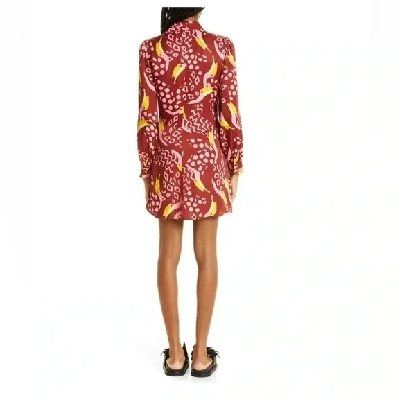 Farm Rio Toucanissimo Long Sleeve Print Wrap Dress Burgundy Size Small